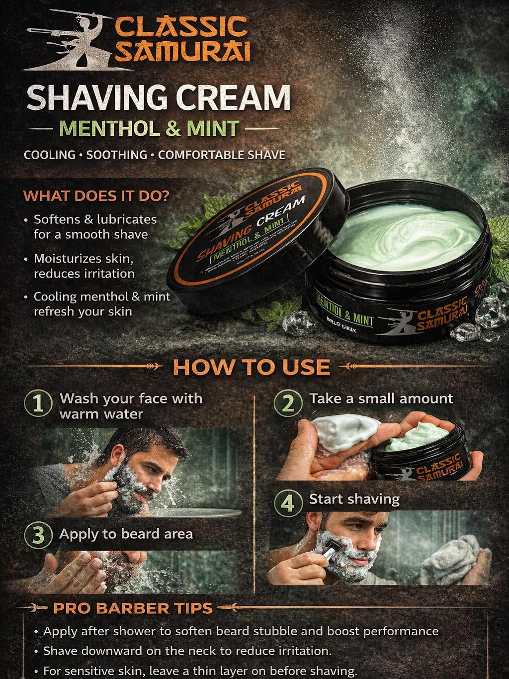 Combo  of Classic Samurai Shaving Cream  , After Shave 500 Ml